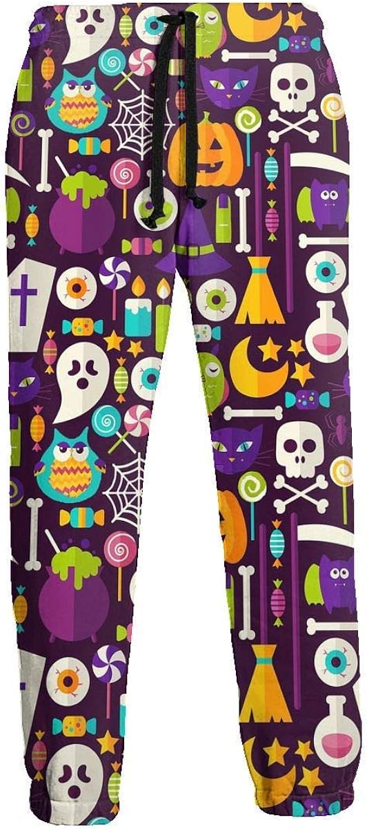 Men Sport Pants, Soft and Comfortable Sweatpants- Halloween Funny Owl and Pumpkin Printed