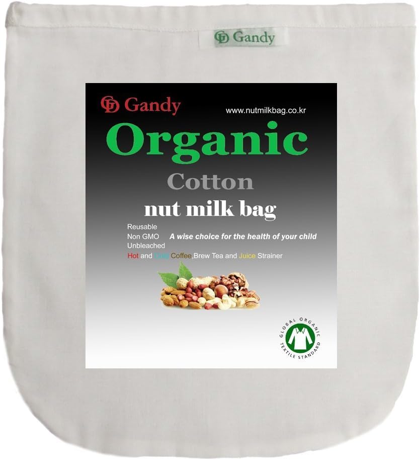 Gandy Organic Cotton Nut Milk Bag Eco-friendly Large Reusable Food Filter- Best Sprouting Seeds and Cheese Maker- Hot and Cold Brew Tea and Juice Strainer