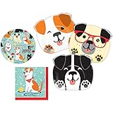 Puppy Dog Themed Party Supplies: Bundle Includes Shaped Dinner Plates, Dessert Plates, and Luncheon Napkins for 8 People