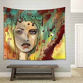 Illustration Depicting a Figure of a Young and Beautiful Woman - Fabric Wall Tapestry Home Decor - 51x60 inches