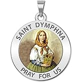 PicturesOnGold.com Saint Dymphna Round Religious Medal Color - 3/4 Inch Size of a Nickel -Sterling Silver