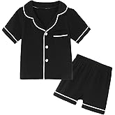JWWN Kids Short Sleeve Pajama Set 100% Cotton Button Down Sleepwear Little Big Girls Boys Summer Soft Lounge Set 3-9 Years