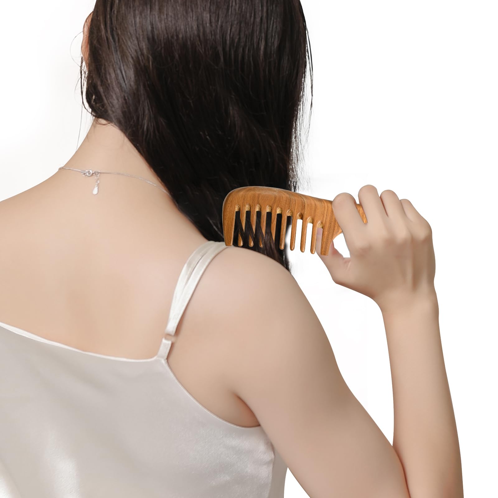 Green Sandalwood Hair Comb, Wooden Anti-static Hair Comb, Wooden Curls Comb for Women