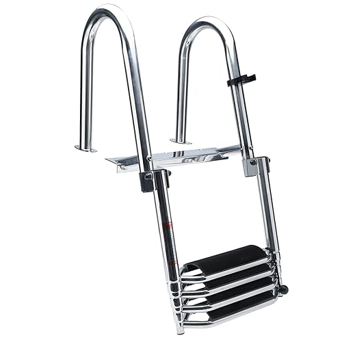 Amarine Made Dock Ladder, 4 Step Pontoon Boat Ladder, Stainless Steel