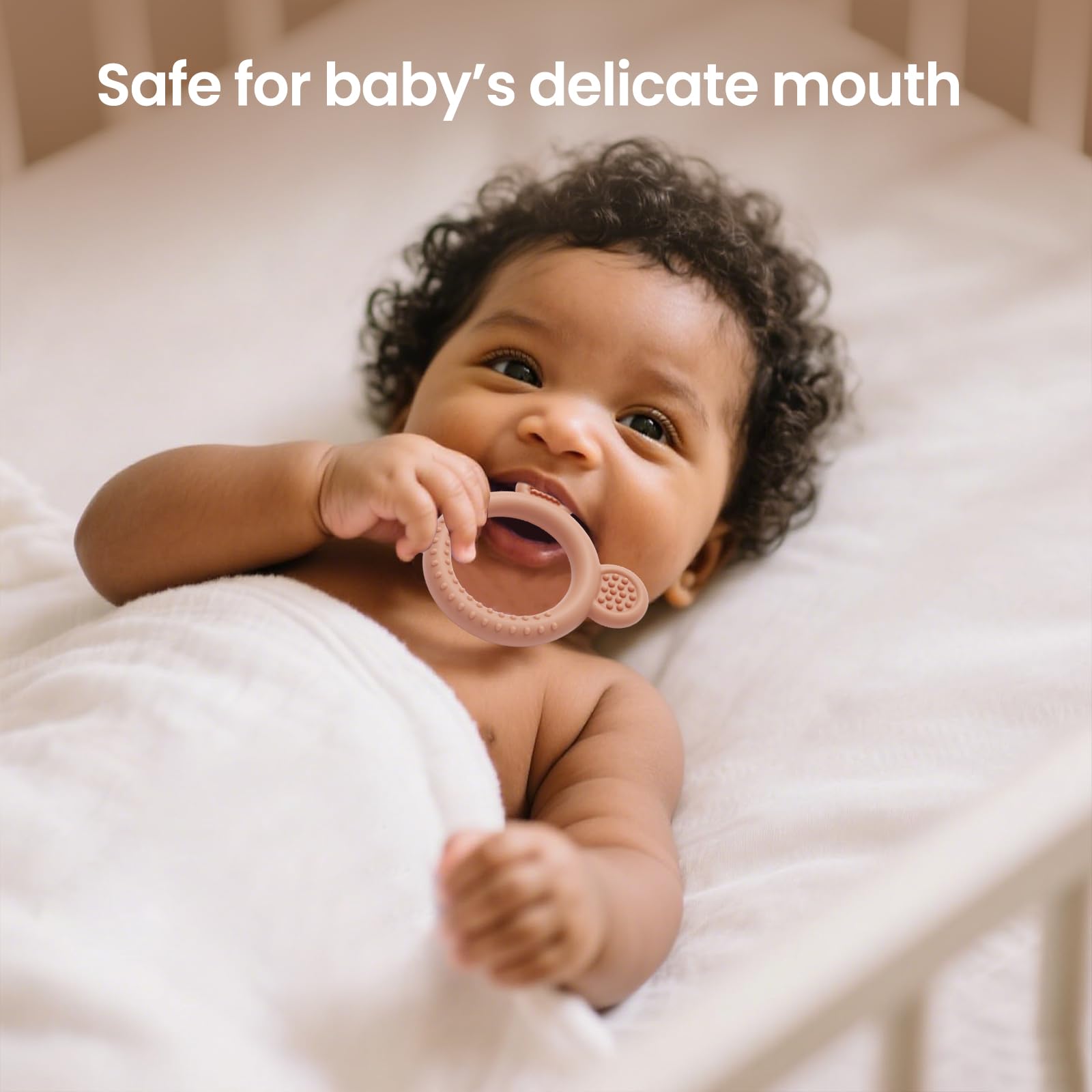 Eascrozn Baby Teething Toys Set of 3, Teethers for Babies 3-6 6-12 Months, BPA Free Soft and Textured Bear Teething Rings Silicone Teething Relief Soothing Sore Gums Baby Chew Toys