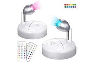 Bonlux Battery Operated Spotlights Indoor,Uplighting Indoor,2 Pack Wireless Spotlight with Remote,13 Color Led Spotlight with Rotatable Light Head Stick on Wall Hallway for Painting Picture Artwork