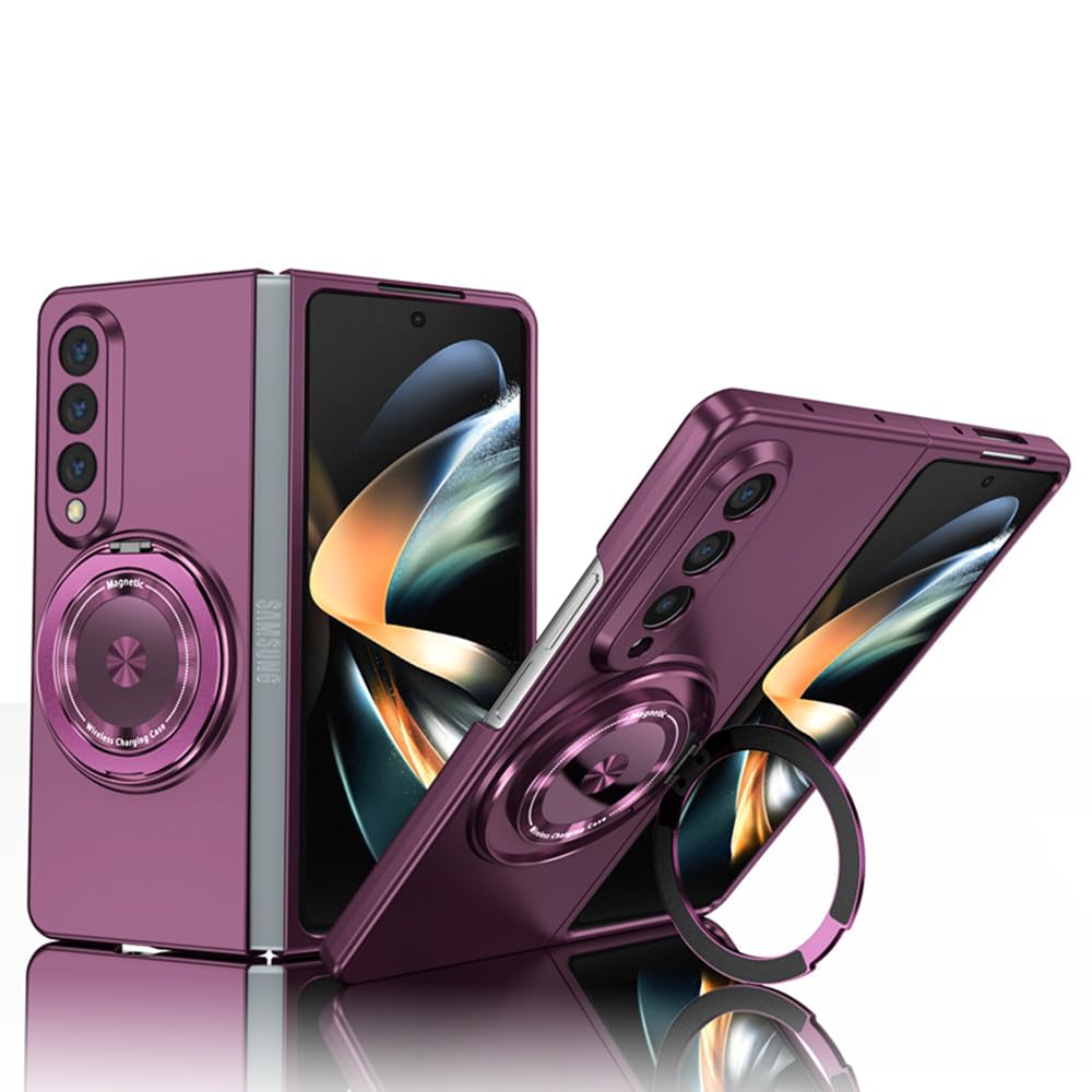 ZHOZEXIN Compatible with Samsung Galaxy Z Fold 4 Magnetic Stand Ring Holder Shockproof Slim Cell Cover Protective,Phone Cover Case for Samsung Galaxy Z Fold 4 5G (Purple)