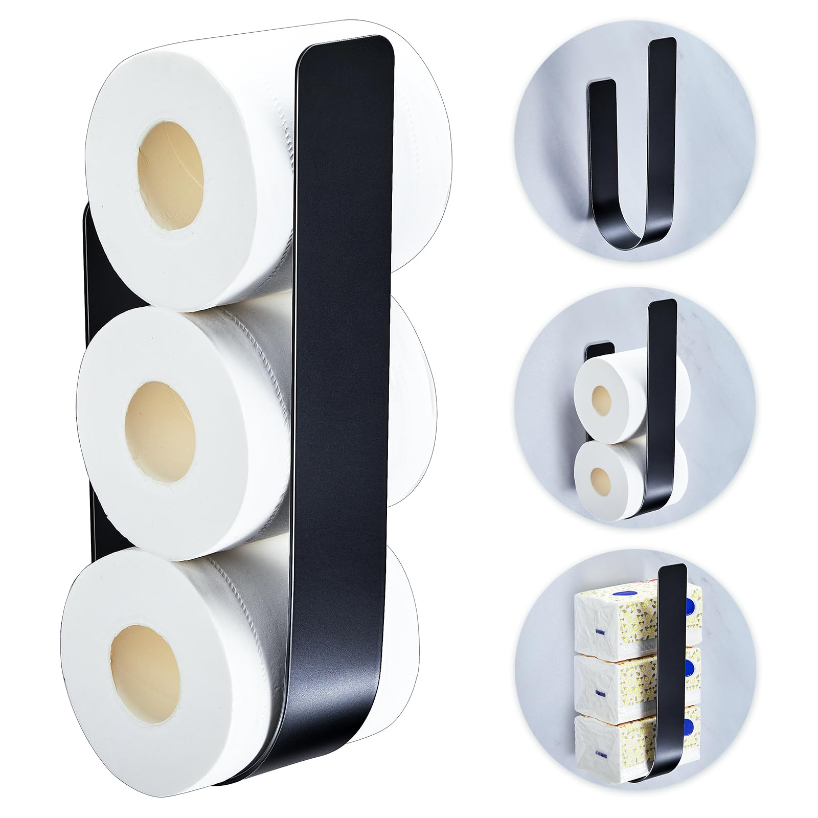 Toilettenpapier Aufbewahrung Schwarz Für 3 Rollen, Ersatzrollenhalter Toilettenpapier Ohne Bohren, Klopapier Aufbewahrung, Metall Toilettenpapierhalter, Klorollenaufbewahrung Wand