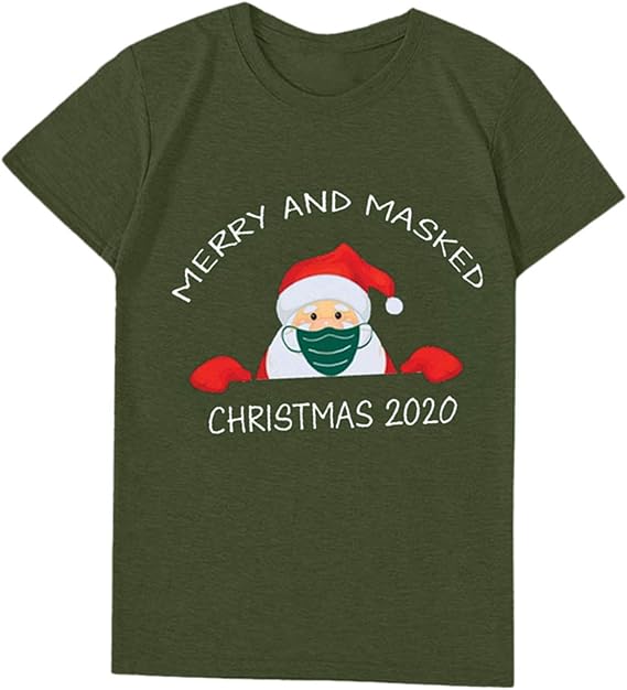Amazon クリスマスシャツ レディース Liqiuxiang ゆったり 大きいサイズ カジュアル トップス 可愛い マスクをかぶったトナカイ柄 シンプル Tシャツ 半袖 丸首 おしゃれ クリスマス衣装 人気 雰囲気シャツ Christmas パーティー Tシャツ カットソー 通販