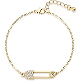 FAMARINE Gold Link Bracelet for Women Simple Safety Pin Thin Bracelet Minimalist Jewelry