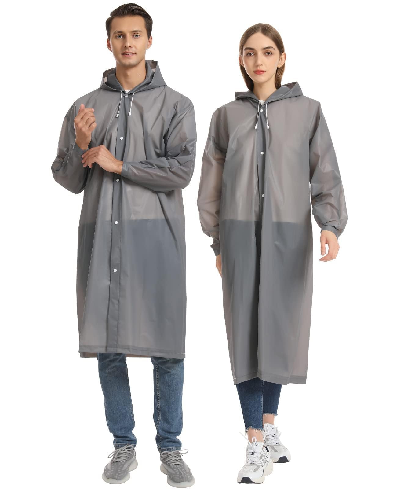 Photo 1 of Opret 2 Pack Portable EVA Raincoats for Adults, Reusable Rain Ponchos with Hoods and Sleeves Lightweight Raincoats, Perfect for Outdoor Activities, Grey