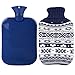 Premium Classic Transparent Hot/Cold Water Bottle w/Cute Knit Cover (2L, Navy/Snowflake)