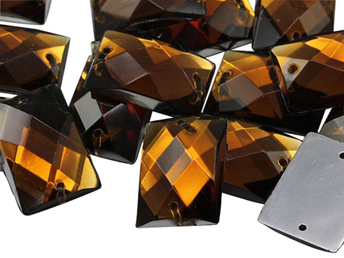 Allstarco 25x18mm Brown Smokey Topaz CH25 Flat Back Rectangle Sew On Beads for Crafts Plastic Acrylic Rhinestones with Holes for Sewing, Clothing Embelishments, Costume Cosplays 18 Pieces
