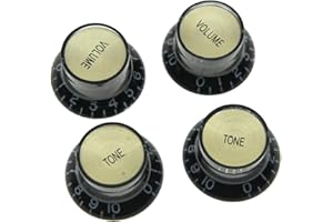 Dopro Set of 4 LP Guitar Reflector Knobs Black with Gold Cap Top Hat Knobs For SG Epiphone Les Paul