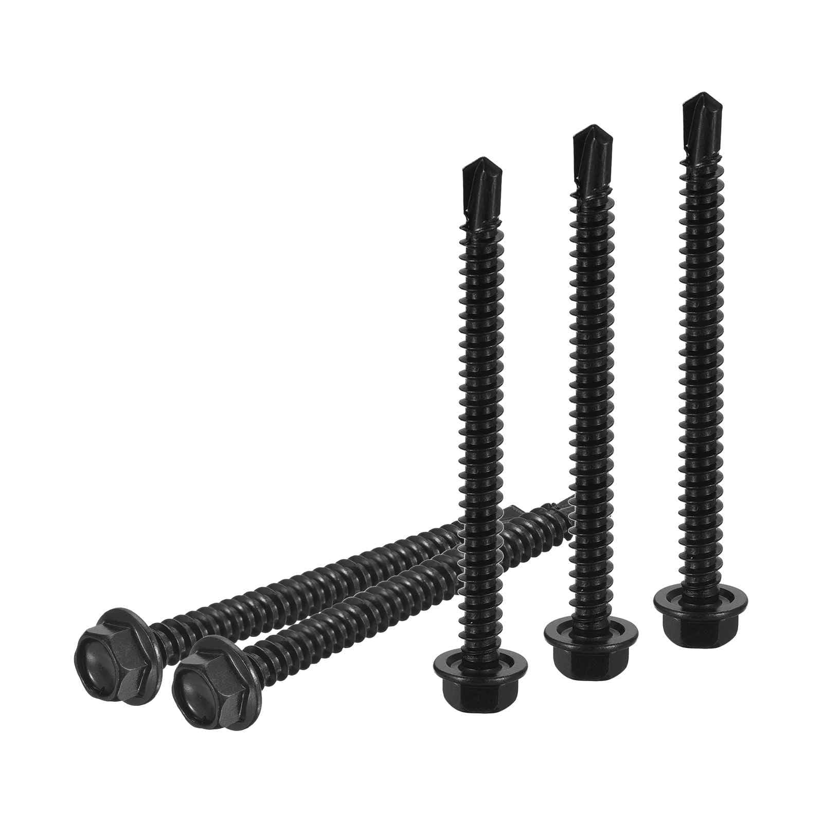 DTGN #12x2-1/2" Hex Washer Head Self Drilling Screws - 100Pack - Good for Machine - 410 Stainless Steel Black Oxide - Self Tapping Sheet Metal Screws