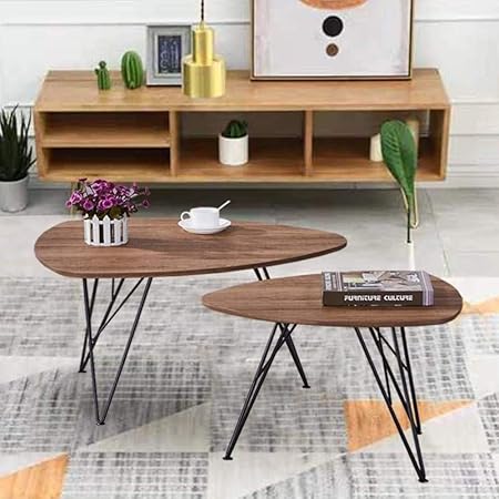 Goldfan Triangle Wood Coffee Table Set Nest Of 2 Tables Modern Sofa Coffee Side Table For Living Room Office Amazon Co Uk Kitchen Home
