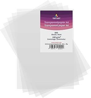 Tritart Transparentpapier Bedruckbar Weiß DIN A4 | 300 Blatt 100g/qm | Papier Transparent
