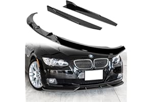 W-POWER Q1-TECH, 5-Piece Front Bumper Lip + Side Skirt Rocker Winglet Canard Diffuser Wing Compatible with 2007-2010 BMW 3-Series E92 E93 328i 328xi 335i 335xi, Front Lip Spoiler Splitter (Painted Black)
