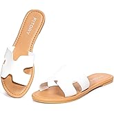 FITORY Women's Comfortable Dressy Leather Flat Sandals - Stylish & Beautiful Summer Slides Size 6-11
