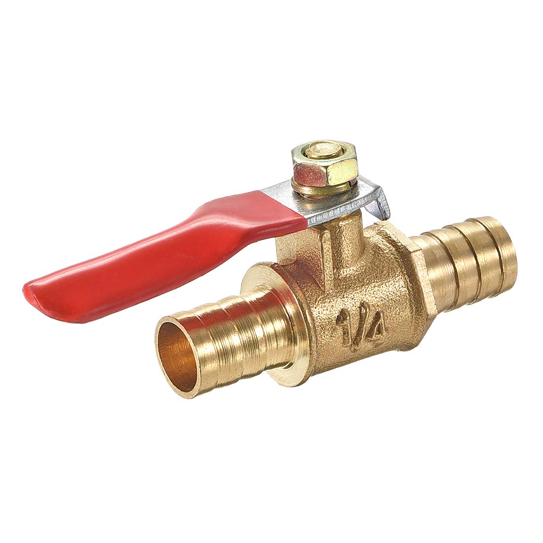 uxcell Ball Valve Shut-Off Valve, 10mm Hose Barb to 10mm Hose Barb, Hose Pipe Tube Fittings, 180 Degree Operation Handle, Brass Valve, Pack of 1