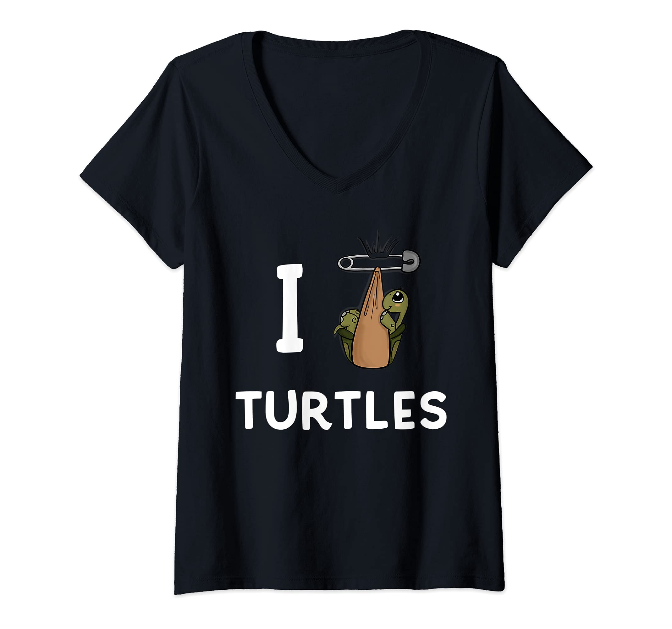 Womens I Love Turtles Quote Pet Turtle Pocket Art World Turtle Day V-Neck T-Shirt