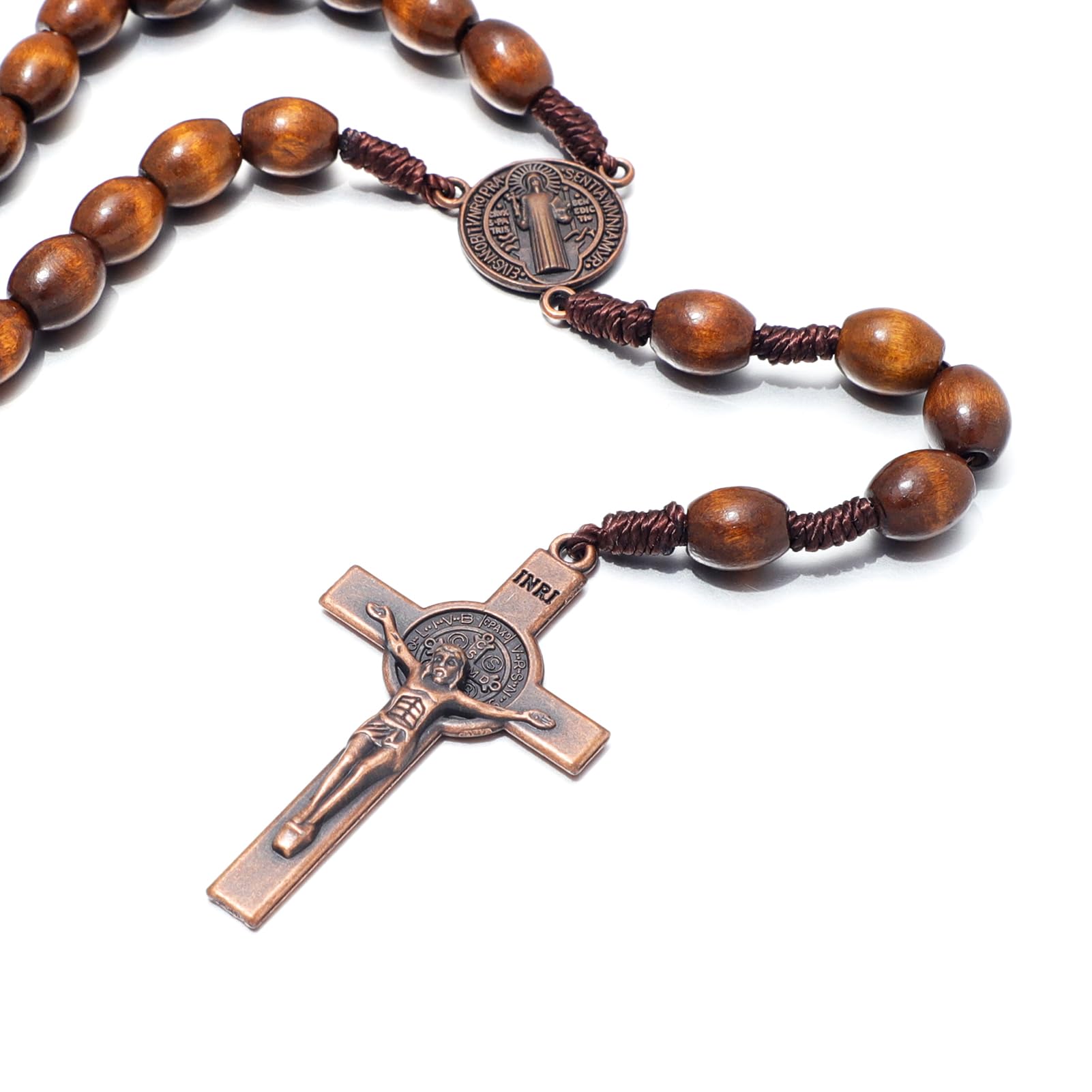 KOMI Handmade Wooden Catholic Rosaries, Rosary Beads Necklace From Bethlehem Wood Christian Prayer Holy Soil Medal & Metal Cross For Catholic Or Christian Gift