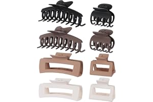 Sisiaipu 8 Pcs Large, Medium and Small Hair Accessories for Women and Girls - Thick and Thin Hair Clips in 4 Styles: Claw, Rectangle, Square, Butterfly (Brown)