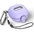 Secure Lock Case for Samsung Galaxy Buds 2 Pro/ Buds 2/ Buds Pro/ Buds Live, WOFRO Shock-Absorbing Protective Cover TPU Hard Shell with Lanyard and Keychain[One-Click pop] (Purple)
