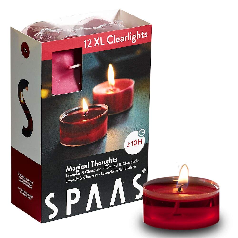 Spaas 12 Maxi Scented Tealights in Transparent Clear Cup, 10 Hours, Magical Thoughts