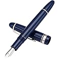 erofa Majohn P136 Piston Fountain Pen Medium Nib with Box, Dark Blue Resin Writing Pen Set