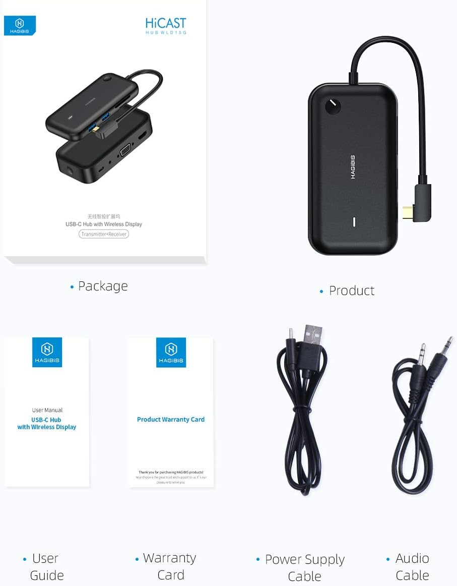 HiCast Wireless Display Adapter, Hagibis Wireless Display Transmitter with USB-C Hub, Plug and Play, Ultra Low Latency HDMI Dongle Smart Cast Enterprise Level 4K for iOS Android Netflix: Electronics