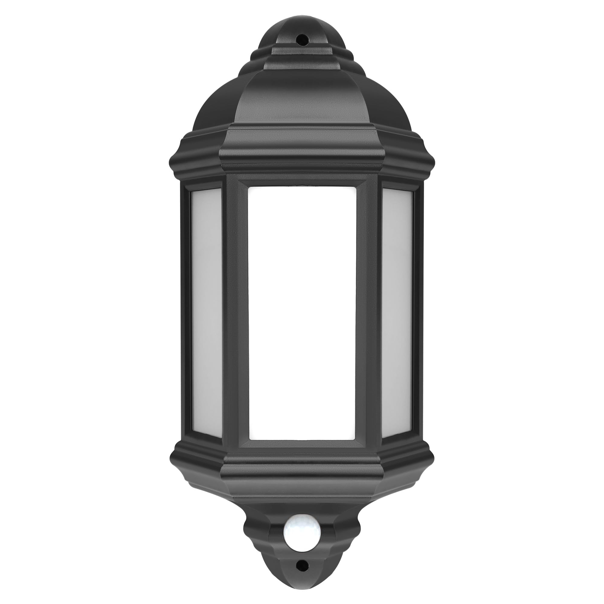 Bright Source Outdoor 7w Integrated LED 3-Sided Half Wall Lantern, PIR Motion Sensor, Traditional Style, IP44, 550lm, Black, 4000K Cool White