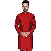 SKAVIJ Men's Art Silk Long Shirt Indian Casual Kurta Party Wear Outfit