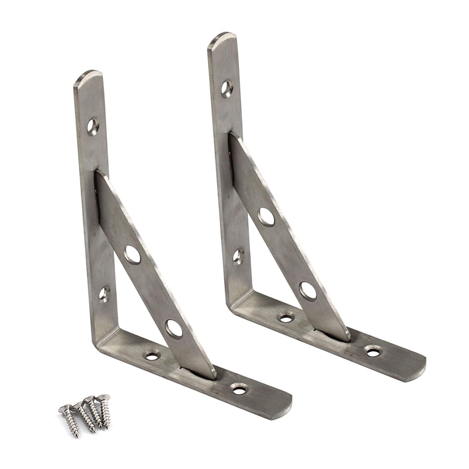 155x105mm Heavy Duty Shelf Brackets Removable Stainless Steel Triangle Shelf Supporters Wall Mounted Corner Brackets with Screws (Pack of 2)