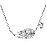 TIGER RIDER Valentines Day Angel Wings Necklace 925 Sterling Silver Guardian Angel Wings Pendant Necklace Birthstone Necklace for Women Christmas Jewelry Valentine's Gifts