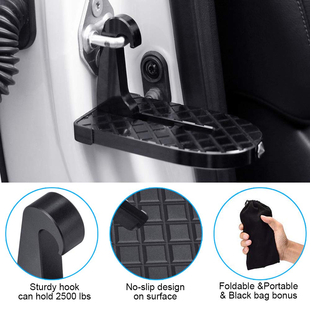 Car Doorstep Vehicle Folding Ladder Hooked on U Shaped Slam Latch Easy Access to Car Roof Rack Rooftop Assistance Doorstep with Safety Hammer Doorstep Black for Jeep SUV Off-Road Vehicles