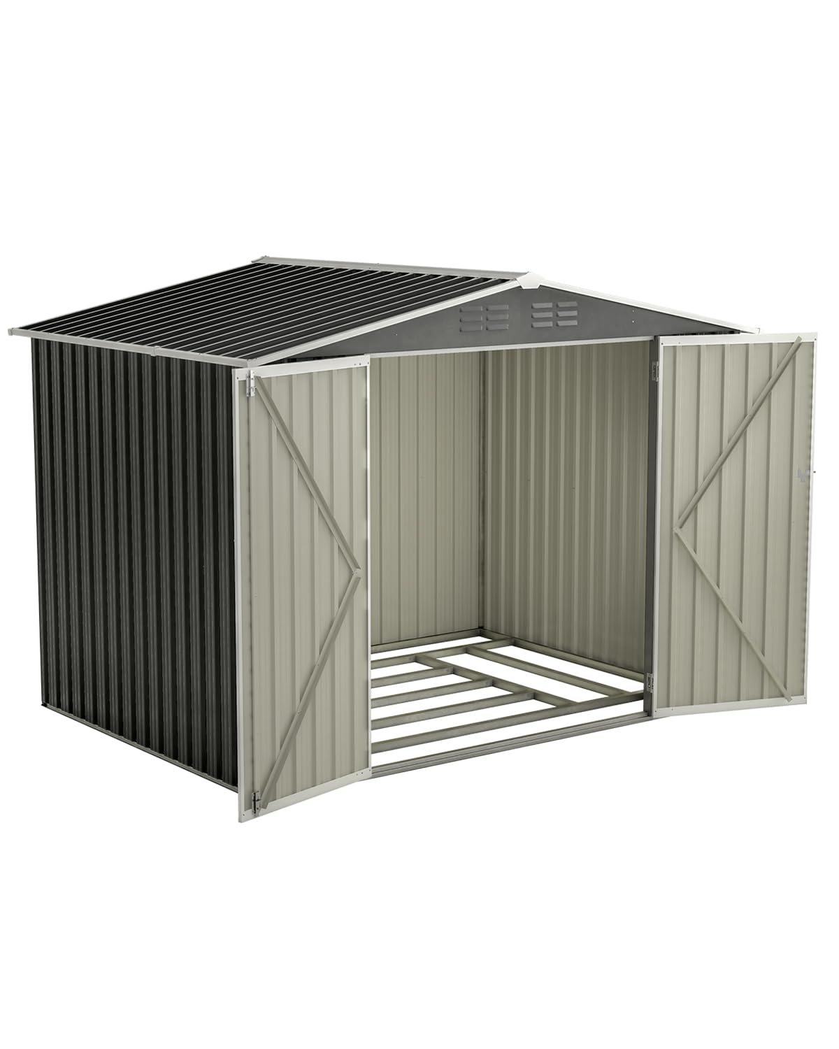 Photo 1 of *PARTIAL SET - Check clerk notes*
8x6 FT Outdoor Storage Shed with Metal Foundation & Lockable Sliding Doors, All-Weather Galvanized Steel Tool Shed for Garden/Patio/Backyard, UV & Rust Resistant, Easy Assembly, Grey