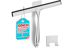 Shower Squeegee - Stainless Steel Shower Squeegee for Shower Doors with Hook, Squeegee Shower for Bathroom, Window,Mirror and