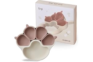 Firgi MEOW Taupe Brown Divided Silicone Baby Toddler Suction Plates Non-Slip Silicon Plates Led Weaning Supplies BPA Free Toddler Travel Non-Toxic Kids with Suction