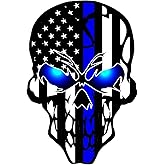 2 Pack Car Decals Stickers Skull Reflective US Flag with Thin Blue Line, Honoring Police Law Enforcement Vinyl Stickers Van Trucks Women Men Motorcycle Laptop Decals Skateboard Bike Bumper Window