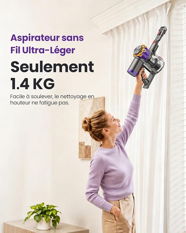 V18Pro Aspirateur Balai sans Fil avec Tube Pliable, 50kPa/650W/50Min