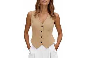 Tankaneo Womens Cropped Blazer Vest Tops Sleeveless V Neck Fitted Waistcoat Button Up Business Casual Vest Shirts