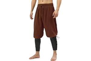 Heyigrow Mens Pirate Pants Medieval Viking Costume, Renaissance Lace-up Ankle Banded Trousers Cotton Linen Cosplay Outfits