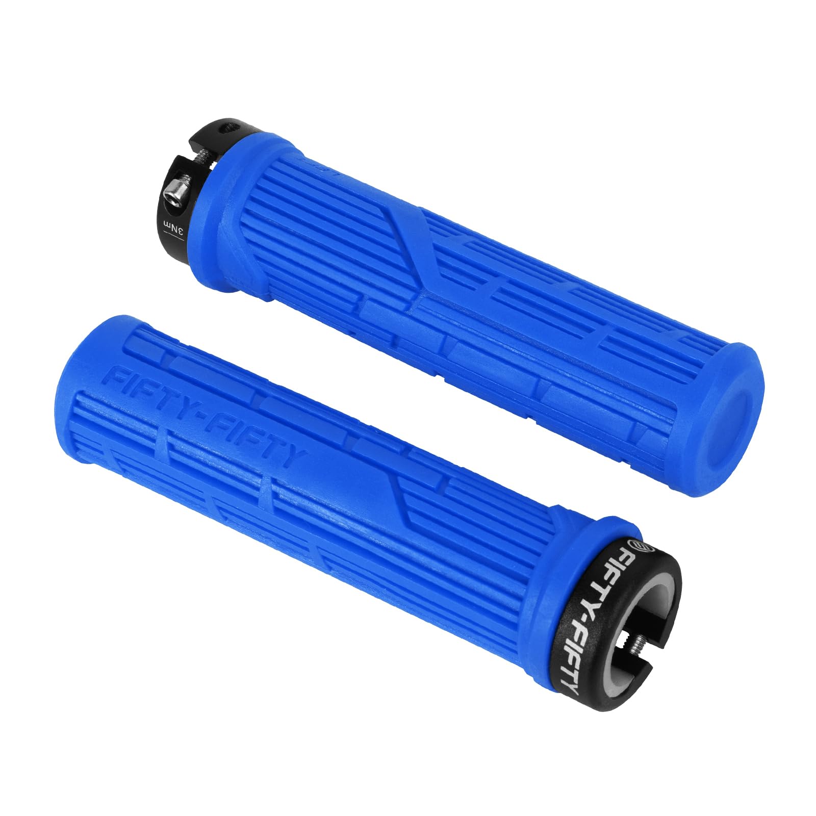 FIFTY-FIFTY Mountain Bike Grips, Single Lock-on MTB Handlerbar Grips, Soft and Comfortable, Non-Slip Locking Bicycle Handle for All Mountain, Enduro, Downhill (Blue)