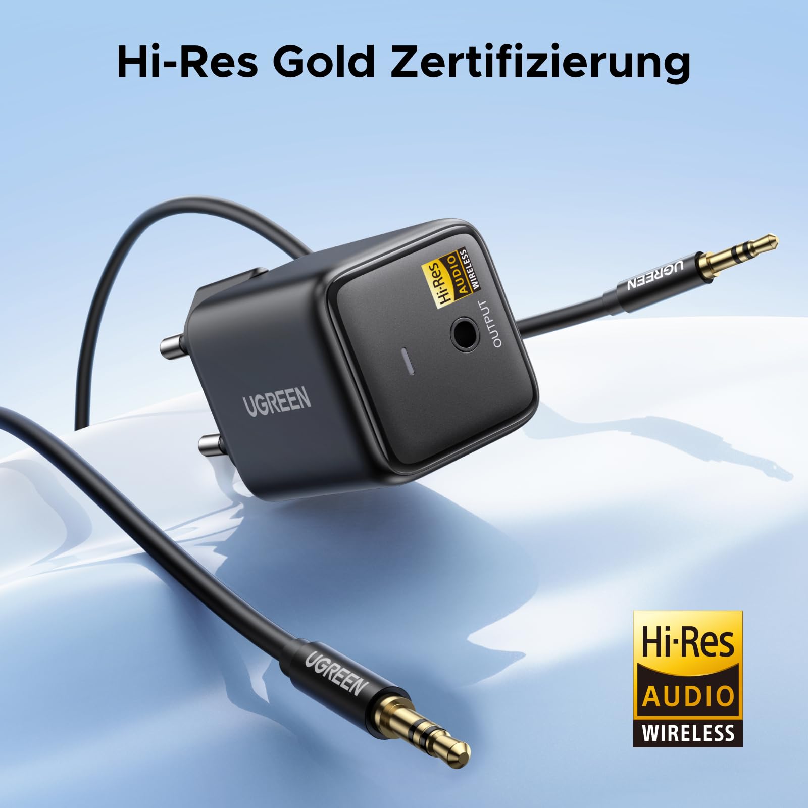 UGREEN Hi-Res Bluetooth 6.0 Adapter mit LDAC, Plug und Play Bluetooth Empfänger, 3,5 mm AUX Adapter für Stereoanlage, Verstärker und Lautsprecher, 10 m Reichweite mit geringer Latenz 3