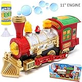 Joyin Toy Bubble Bump-N-Go Steam Train Locomotive Car with Lights and Sound Includes 2 Ounce Bubble Solution for Holiday Christmas Gift Toy, Stocking Stuffers, School Classroom Decor.