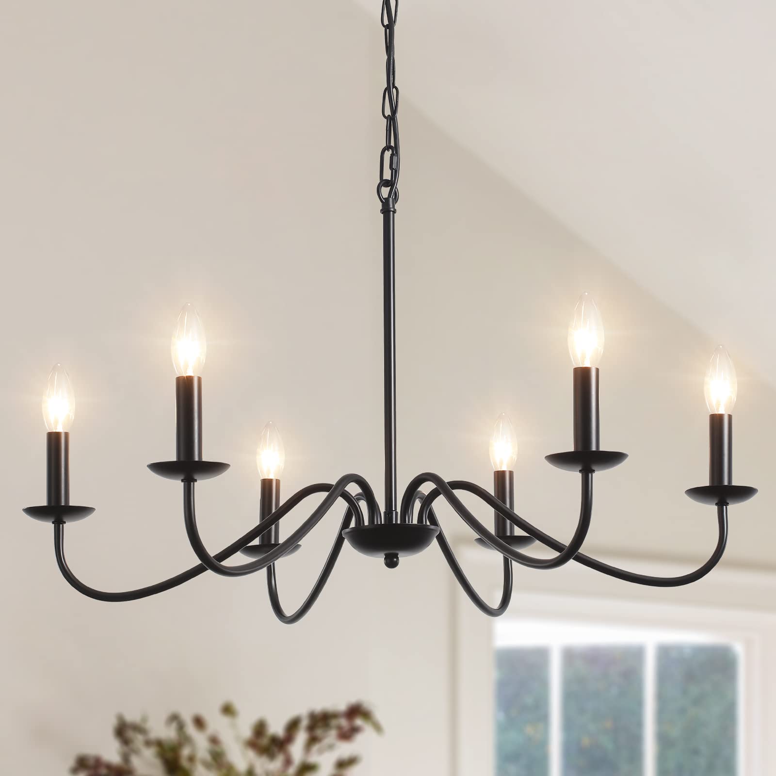 MRHYSWD Black Chandeliers Ceiling Lights Living Room, 6 Lights Pendant Light Fitting Industrial Ceiling Lighting for Kitchen Dining Room Bedroom Hall, Height Adjustable, E14 Bulbs (Exclude) — image 1