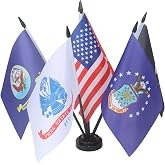 AEHKD 6Pack Military Desk Flag Set Mini Small Army Armed Forces Office Table Flags with Black 12" Solid Pole Deluxe Stand Base for Memorial Day Veterans Day 4th of July Decorations