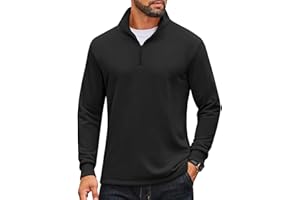 COOFANDY Men's Quarter Zip Pullover Sweatshirt Mock Neck Quilted Sweatshirt Lightweight Casual Long Sleeve Polo Shirt
