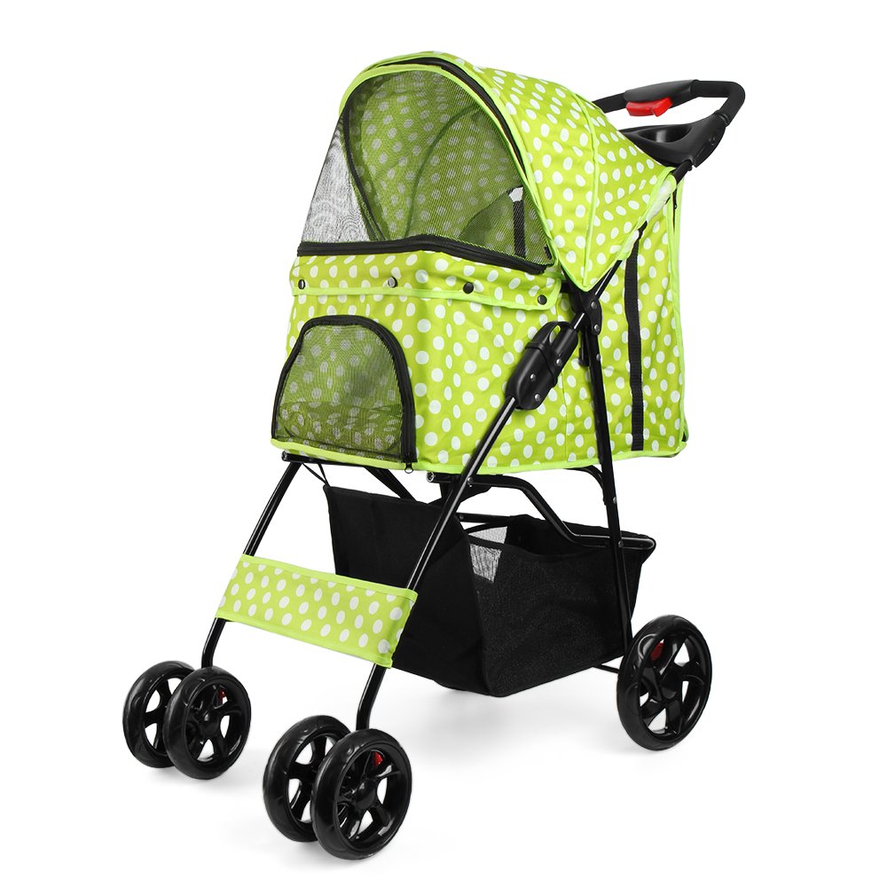 Buy Flexzion Pet Stroller (Dot Green) Dog Cat Small Animals Carrier Cage 4 Wheels Folding
